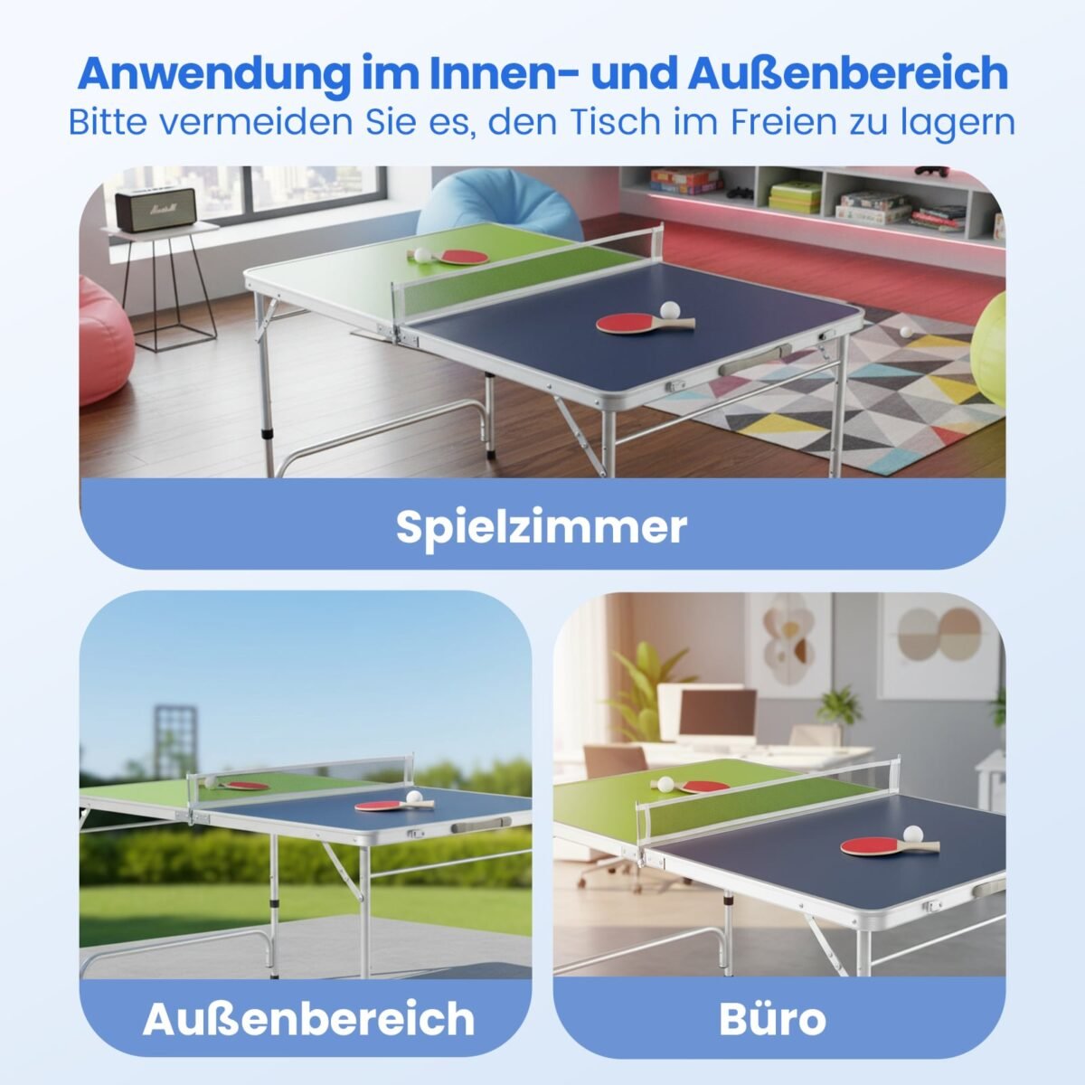 Nešiojamas sulankstomas stalo teniso stalas su reguliuojamu aukščiu (Mėlyna ir žalia) – Paveikslėlis 3