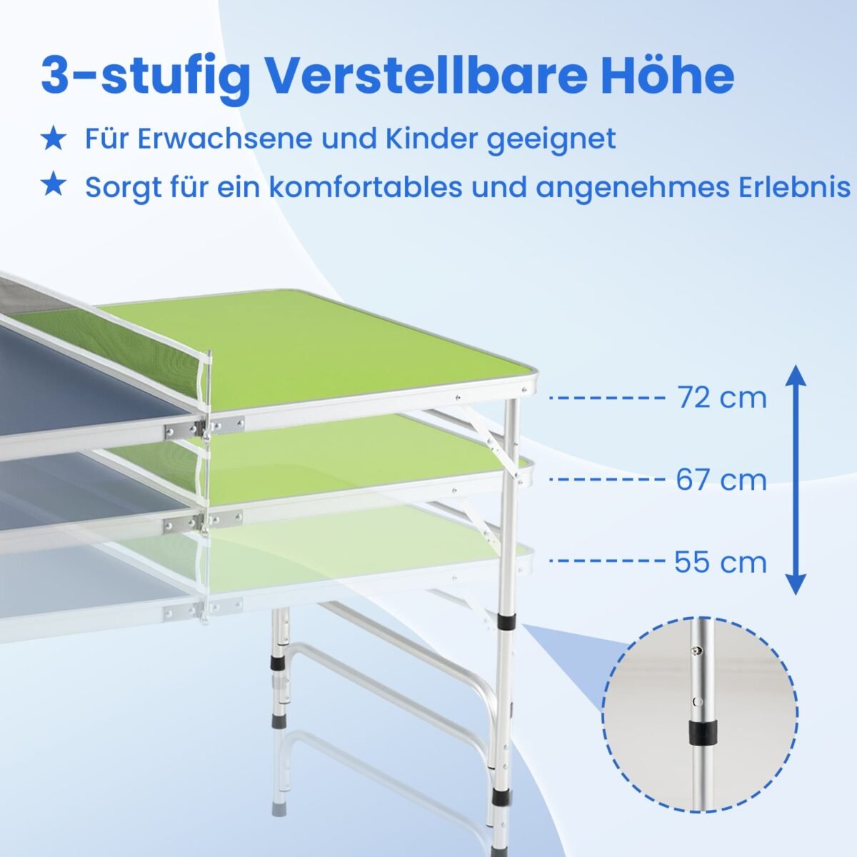 Nešiojamas sulankstomas stalo teniso stalas su reguliuojamu aukščiu (Mėlyna ir žalia) – Paveikslėlis 4