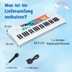 Nešiojamas vaikiškas elektroninis 49 klavišų klaviatūros sintezatorius su 8 ritmais ir 8 garsais (Balta)