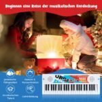 Nešiojamas vaikiškas elektroninis 49 klavišų klaviatūros sintezatorius su 8 ritmais ir 8 garsais (Balta)