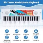 Nešiojamas vaikiškas elektroninis 49 klavišų klaviatūros sintezatorius su 8 ritmais ir 8 garsais (Balta)
