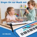 Nešiojamas vaikiškas elektroninis 49 klavišų klaviatūros sintezatorius su 8 ritmais ir 8 garsais (Balta)