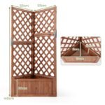 Pakeltas kampinis medinis augalų vazonas su grotelėmis (Ruda) – Paveikslėlis 2