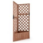 Pakeltas kampinis medinis augalų vazonas su grotelėmis (Ruda)