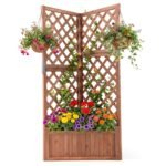 Pakeltas kampinis medinis augalų vazonas su grotelėmis (Ruda) – Paveikslėlis 5