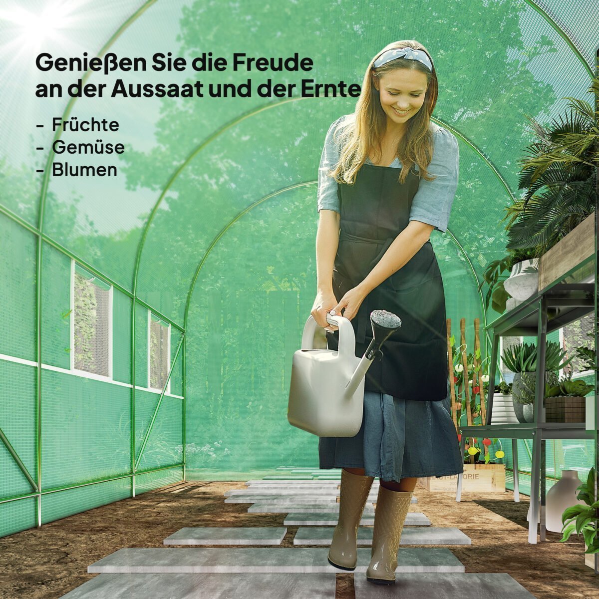 Plėvelinis šiltnamis su cinkuoto plieno rėmu, durimis ir 6 vėdinimo langais 350x200x200 cm – Paveikslėlis 7