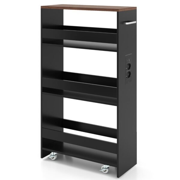 Plonas 4 lygių lentyninis vežimėlis su įkrovimo stotele (Ruda + Juoda)