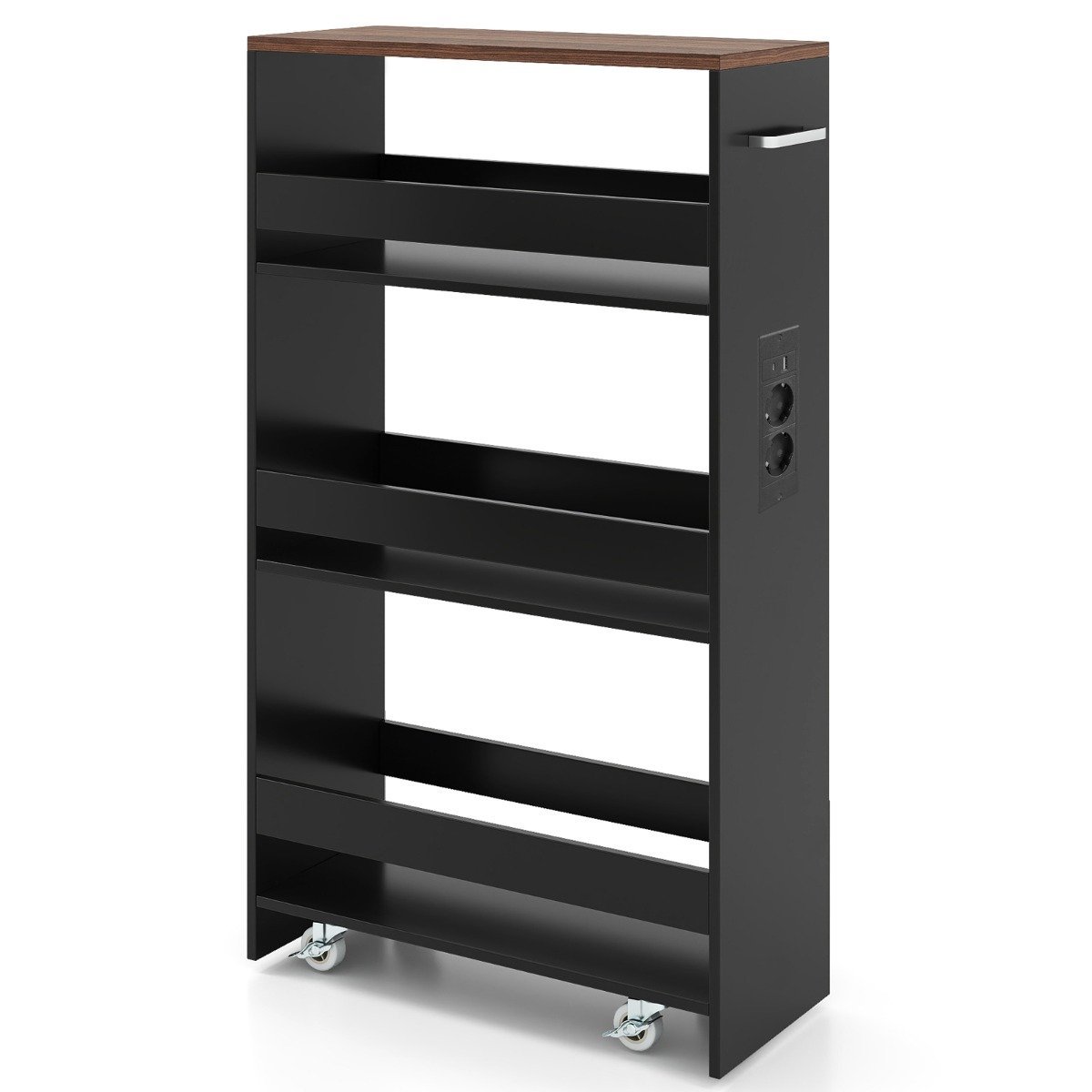 Plonas 4 lygių lentyninis vežimėlis su įkrovimo stotele (Ruda + Juoda)