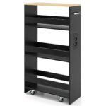 Plonas keturių aukštų vežimėlis-daiktadėžė su įkrovimo stotele (Juoda)