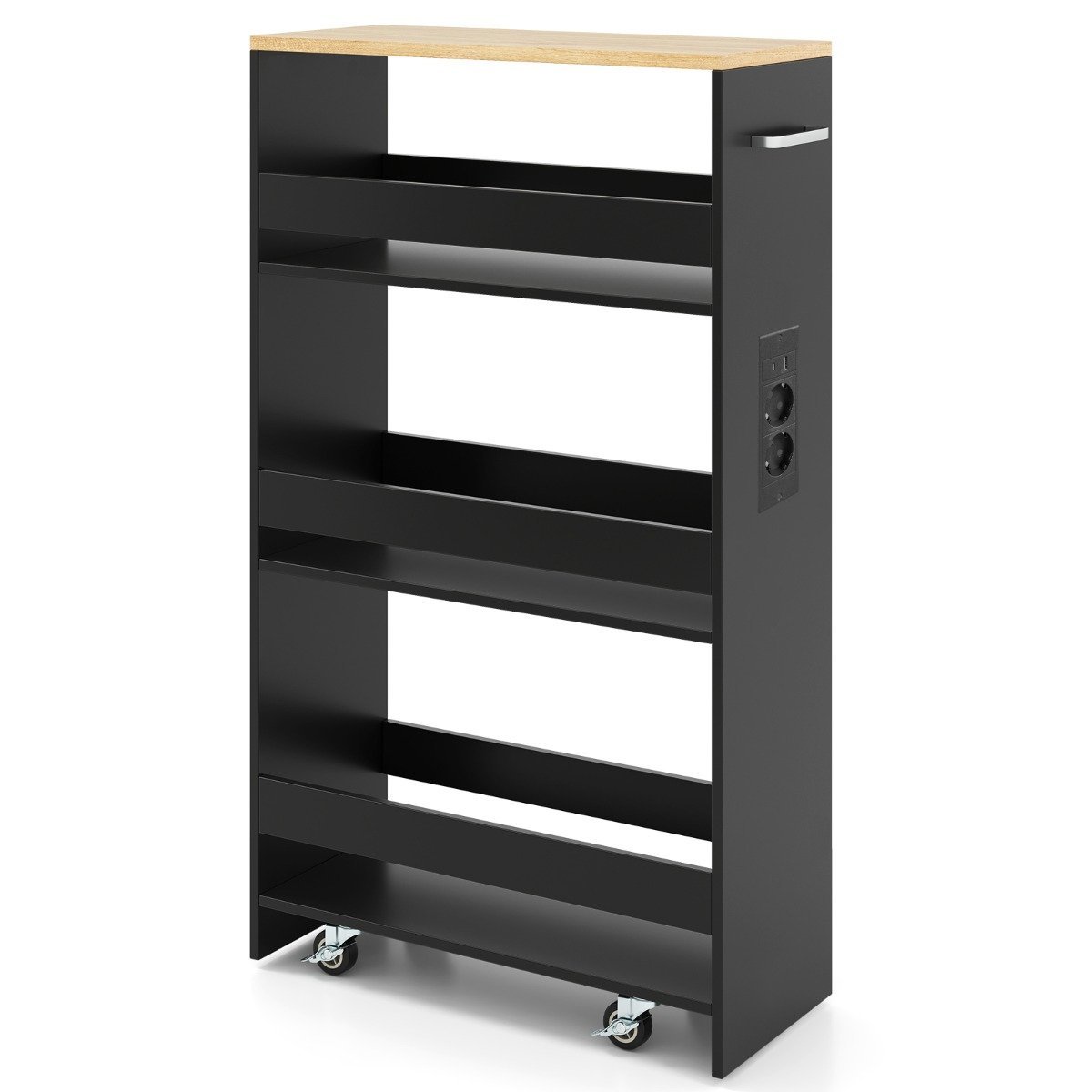 Plonas keturių aukštų vežimėlis-daiktadėžė su įkrovimo stotele (Juoda)