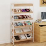 Pramoninio stiliaus 6 aukštų knygų lentyna su L formos lentynomis ir metaliniu rėmu (Natūrali) – Paveikslėlis 3