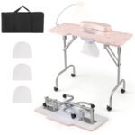 Profesionalus sulankstomas manikiūro stalas su elektriniu dulkių surinkėju (Rožinė)