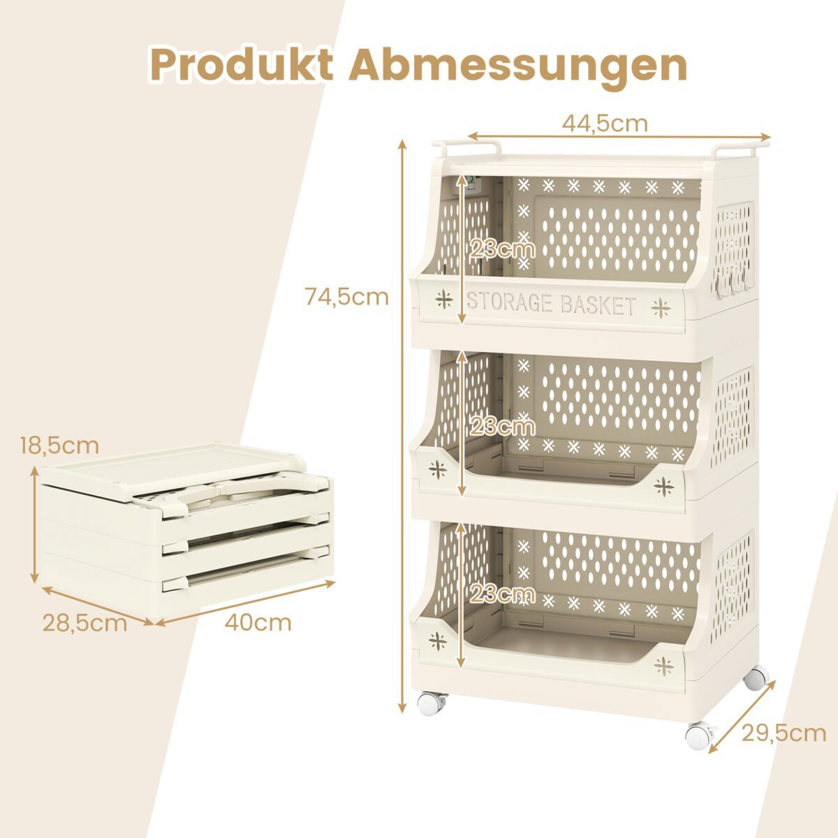 Ratuotas 4 pakopų skalbinių krepšys (Smėlio) – Paveikslėlis 2