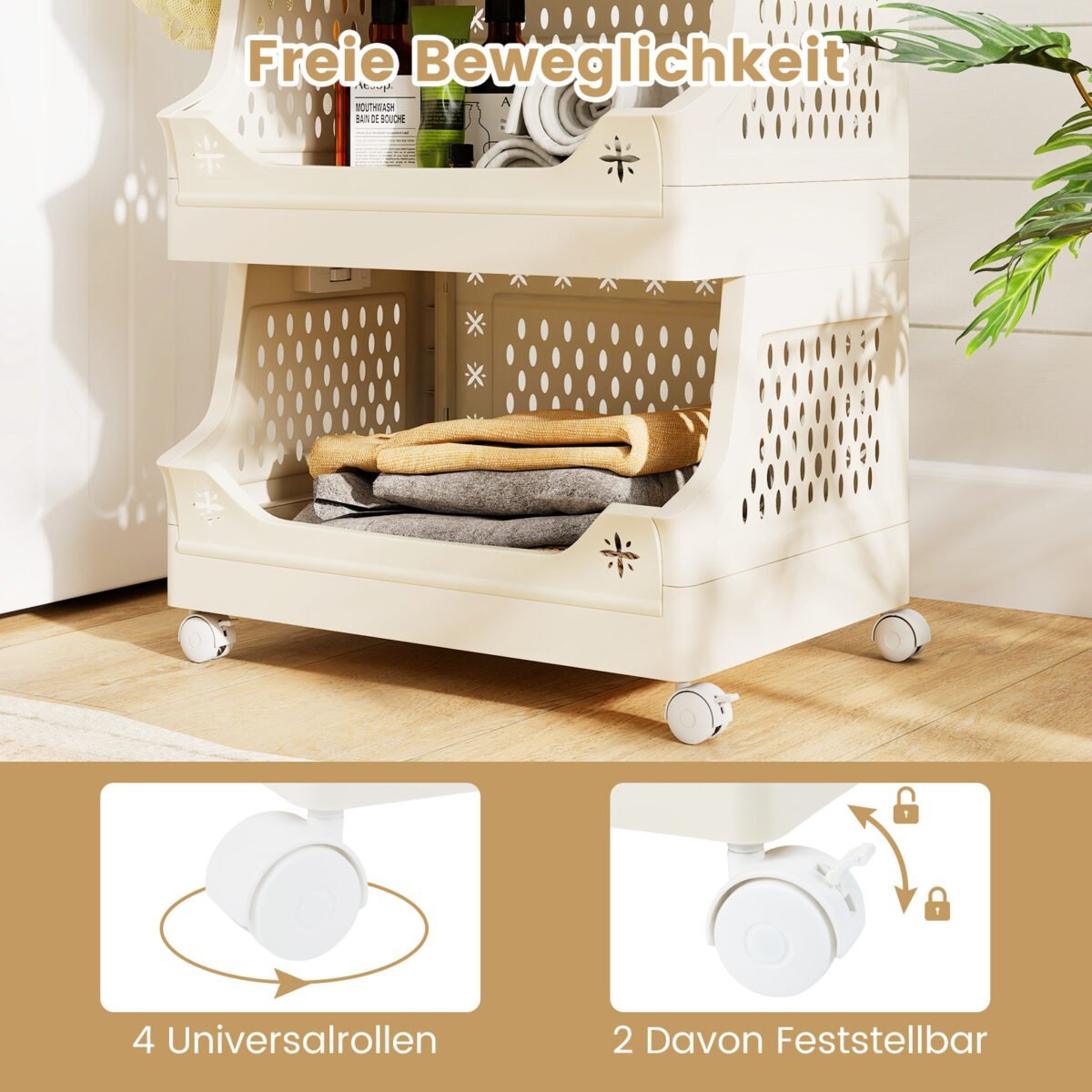 Ratuotas 4 pakopų skalbinių krepšys (Smėlio) – Paveikslėlis 5