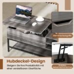 Reguliuojamo aukščio kavos staliukas su paslėptomis ir atviromis daiktadėžėmis (Pilka) – Paveikslėlis 3