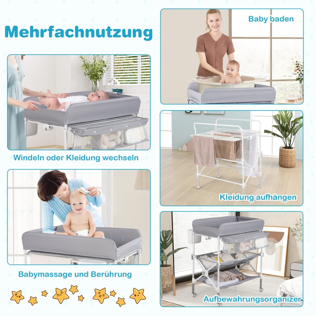 Reguliuojamo aukščio sulankstomas vystymo stalas su ratukais (Pilka) – Paveikslėlis 4