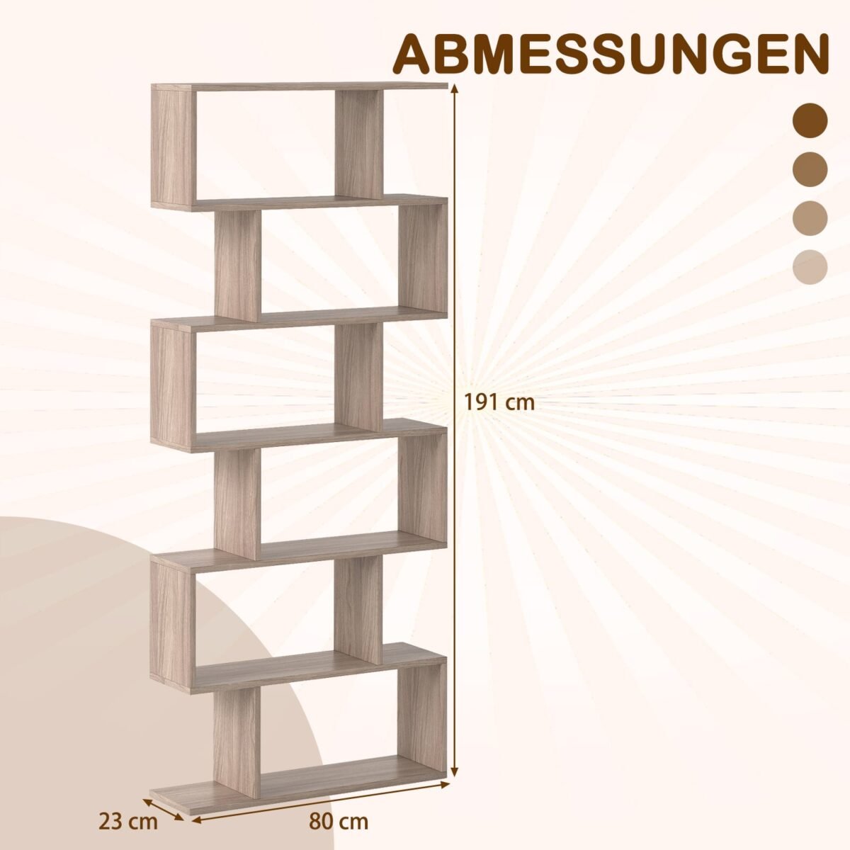 S-formos knygų lentyna su 6 skyriais (Pilka) – Paveikslėlis 2