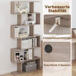 S-formos knygų lentyna su 6 skyriais (Pilka) – Paveikslėlis 4