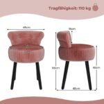 Samto kosmetinis krėslas su paminkštintu atlošu ir sagomis (Rožinė) – Paveikslėlis 2