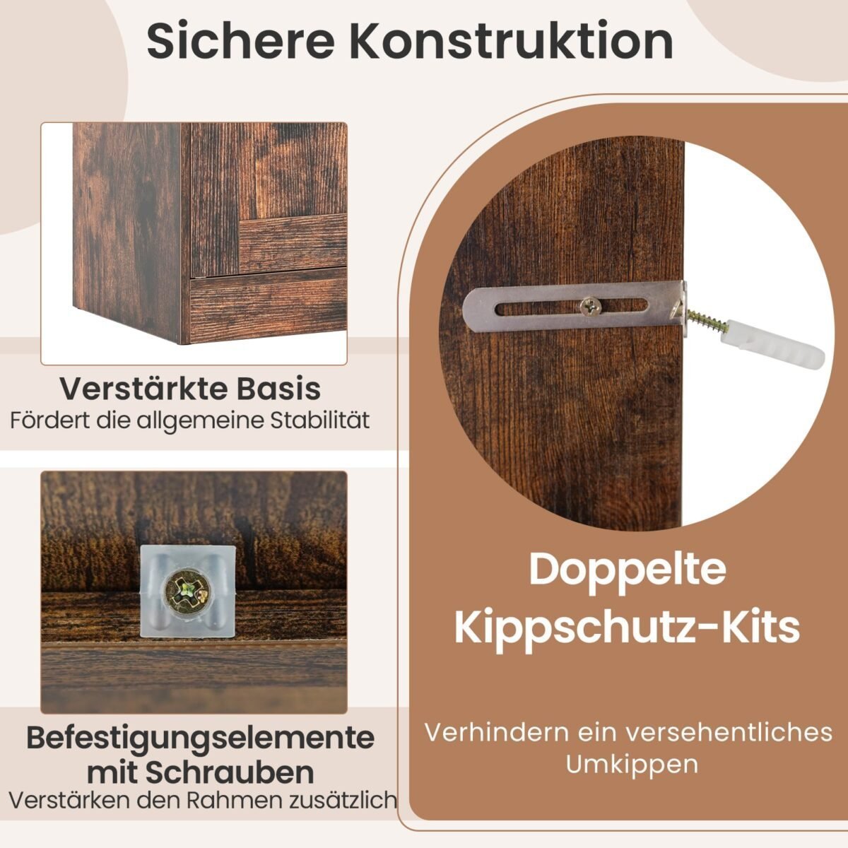 Sandėliavimo spintelė su 4 durelėmis ir reguliuojamomis lentynomis (Kaimiška ruda) – Paveikslėlis 4