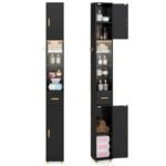 Siaura vonios spintelė su apšvietimu ir stalčiumi (Juoda)