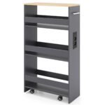 Siauras 4 aukštų sandėliavimo vežimėlis su įkrovimo stotele (Pilka)