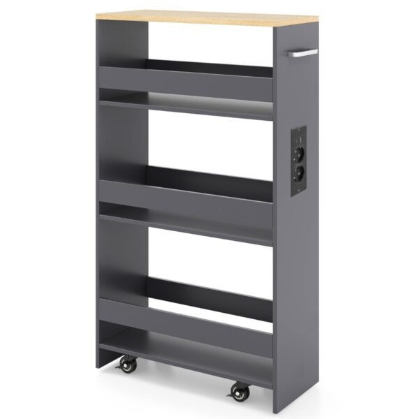 Siauras 4 aukštų sandėliavimo vežimėlis su įkrovimo stotele (Pilka)