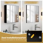 Sieninė vaistinėlė su dvigubomis veidrodinėmis durelėmis ir reguliuojama lentyna (Juoda) – Paveikslėlis 3