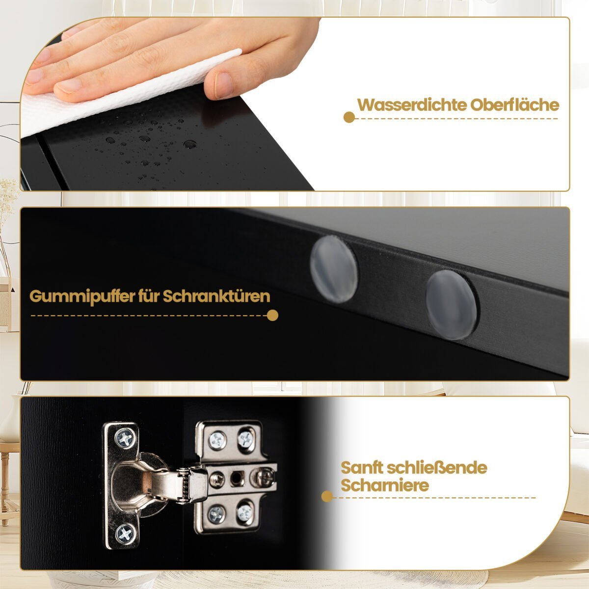 Sieninė vaistinėlė su dvigubomis veidrodinėmis durelėmis ir reguliuojama lentyna (Juoda) – Paveikslėlis 4