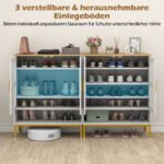 Šiuolaikinė medinė batų spintelė su reguliuojamomis lentynomis ir tinklinėmis durelėmis (Balta) – Paveikslėlis 4