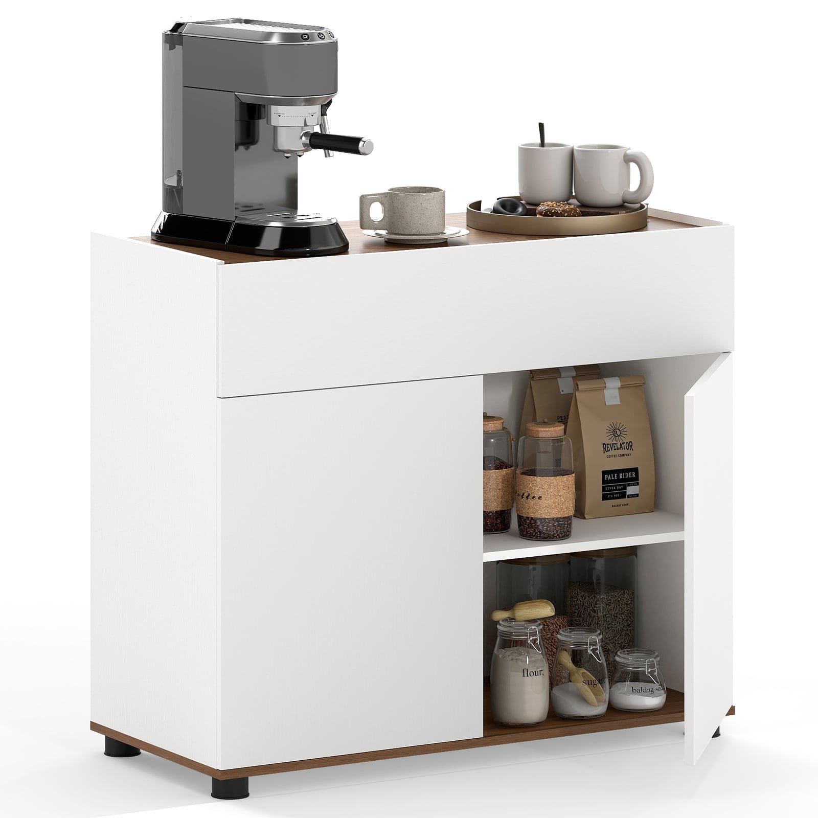 Šoninė spintelė-bufetas su stalčiumi ir dviem durelėmis (Balta)