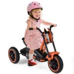 Stabilus vaikiškas triratukas su pedalais ir tvirtais ratais (Oranžinė)