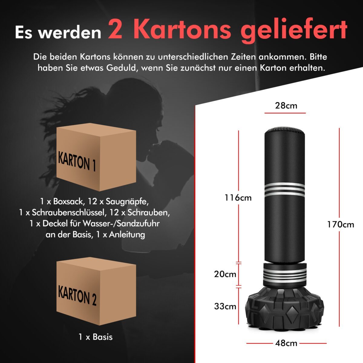 Stovimas sunkus bokso maišas su stovu 170 cm (Juoda) – Paveikslėlis 2