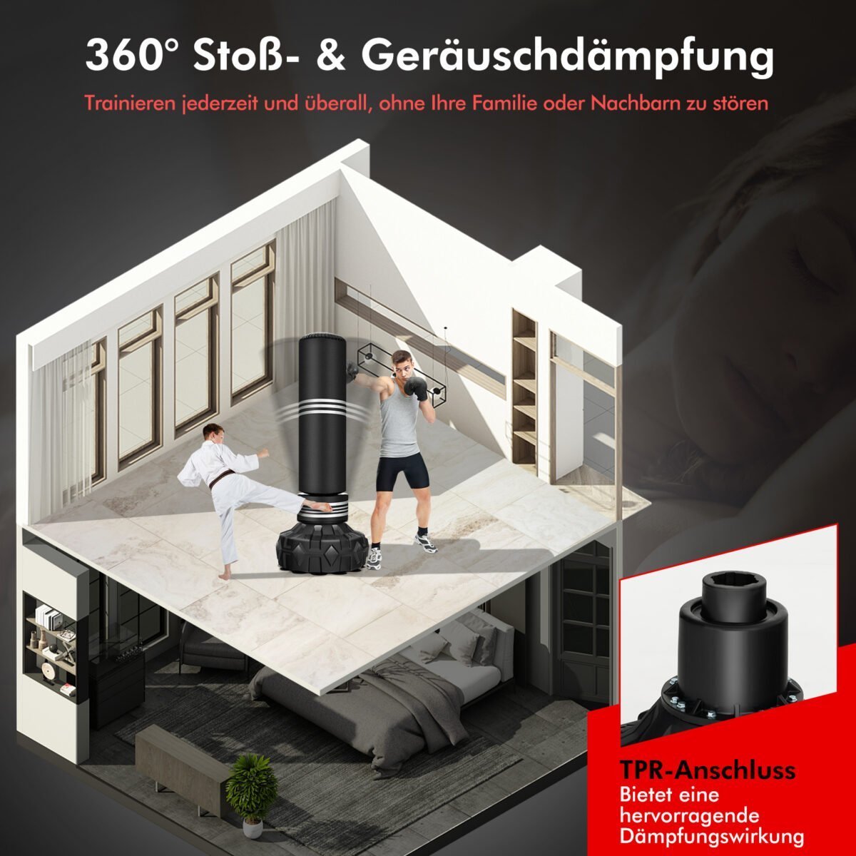 Stovimas sunkus bokso maišas su stovu 170 cm (Juoda) – Paveikslėlis 4