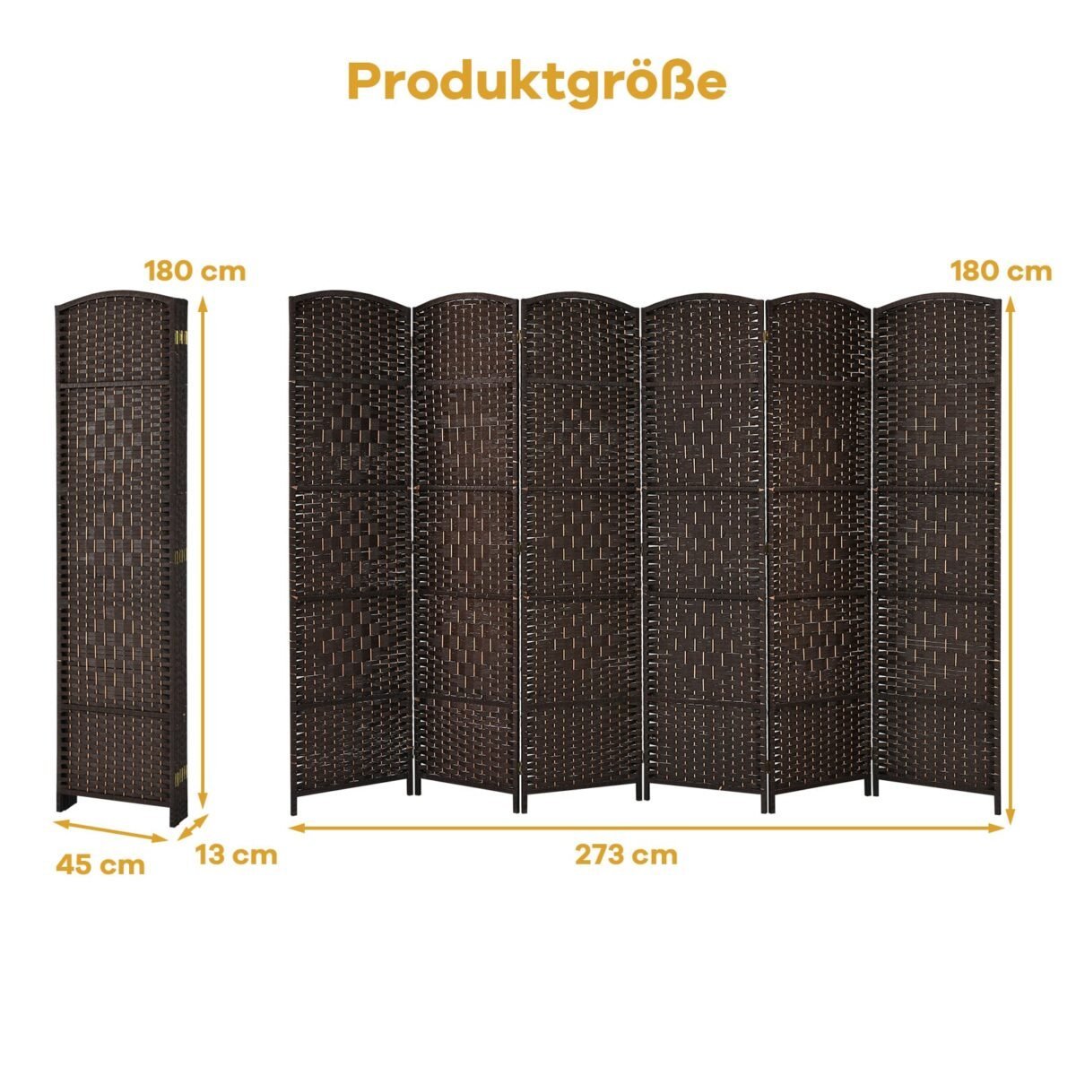 Sulankstoma 6 dalių erdvės pertvara su mediniu rėmu (Ruda) – Paveikslėlis 2