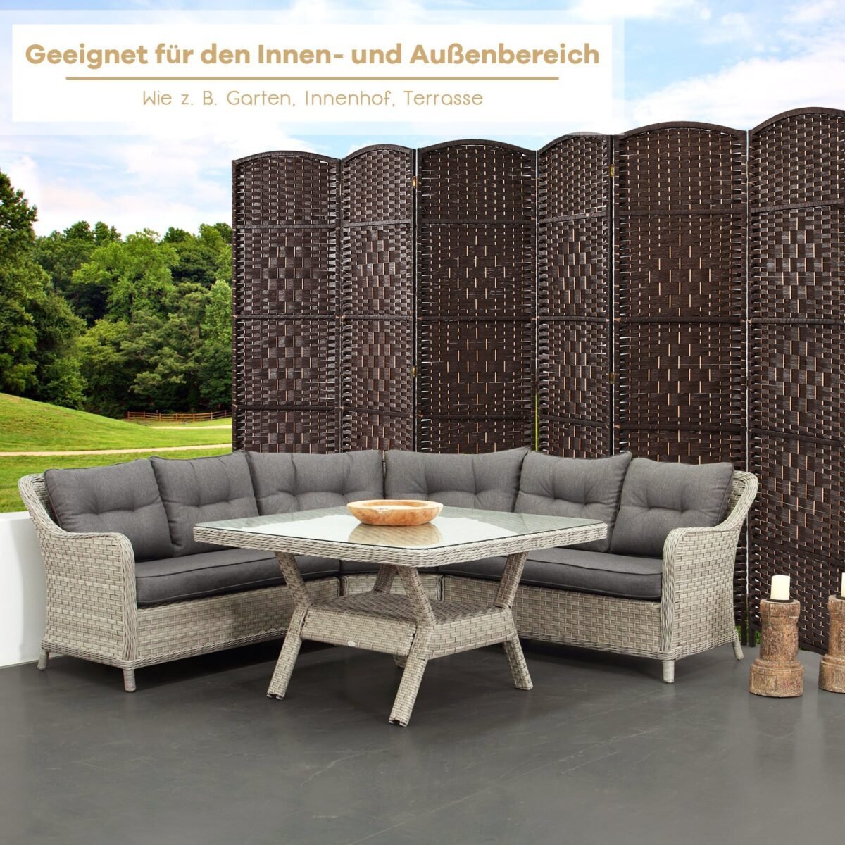 Sulankstoma 6 dalių erdvės pertvara su mediniu rėmu (Ruda) – Paveikslėlis 4