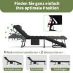 Sulankstoma kempingo lova su nuimamu čiužiniu ir reguliuojama atrama nugarai (Juoda) – Paveikslėlis 4