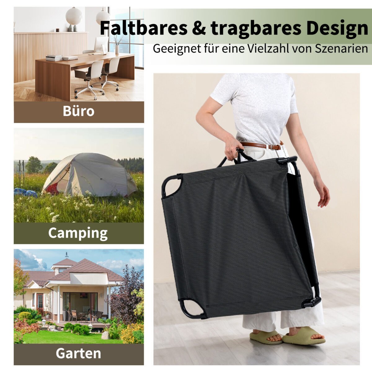 Sulankstoma kempingo lova su nuimamu čiužiniu ir reguliuojama atrama nugarai (Juoda) – Paveikslėlis 5