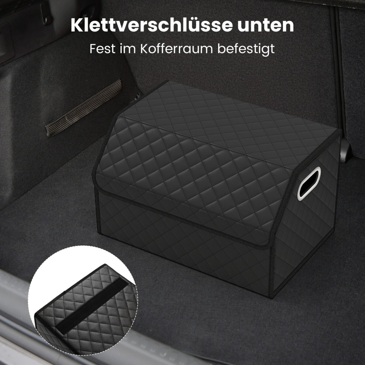 Odinė automobilio bagažinės daiktadėžė su dangčiu ir lanksčia pertvara (Juoda) – Paveikslėlis 5