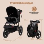 Sulankstomas bėgiojimo vežimėlis su reguliuojamu stogeliu (Juoda) – Paveikslėlis 3