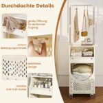 Sulankstomas skalbinių vežimėlis su drabužių kabykla ir ratukais (Balta) – Paveikslėlis 4