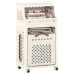 Sulankstomas skalbinių vežimėlis su viršutine lentyna ir ratukais (Smėlio)