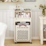 Sulankstomas skalbinių vežimėlis su viršutine lentyna ir ratukais (Smėlio) – Paveikslėlis 3