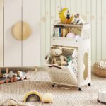 Sulankstomas skalbinių vežimėlis su viršutine lentyna ir ratukais (Smėlio) – Paveikslėlis 4