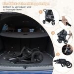 Sulankstomas šunų vežimėlis su reguliuojamu stogeliu skirtas iki 25 kg (Pilka)
