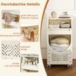 Sulankstomas tripakopis skalbinių vežimėlis su ratukais (Smėlio) – Paveikslėlis 4