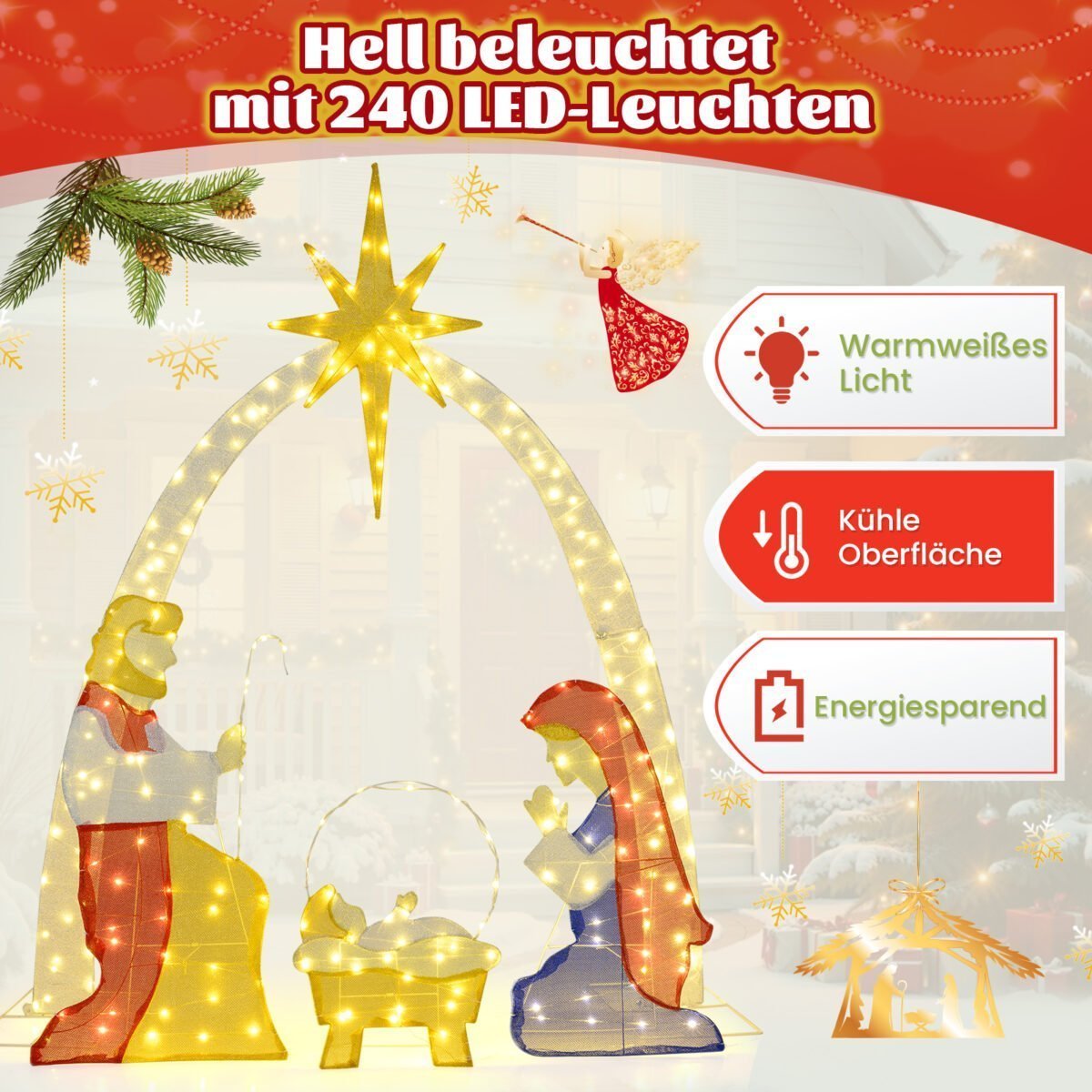 Šviečianti Kalėdų prakartėlė su Šventąja šeima lauko dekoravimui (Daugiaspalvė) – Paveikslėlis 4