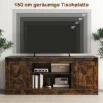TV spintelė su slankiojančiomis durimis ir reguliuojamomis lentynomis (Kaimiška ruda)