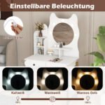 Tualetinis staliukas su katės formos veidrodžiu ir LED apšvietimu (Balta) – Paveikslėlis 3