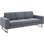 Trivietė sofa su lino imitacijos audinio apmušalais ir nuimamais pagalvėlių užvalkalais